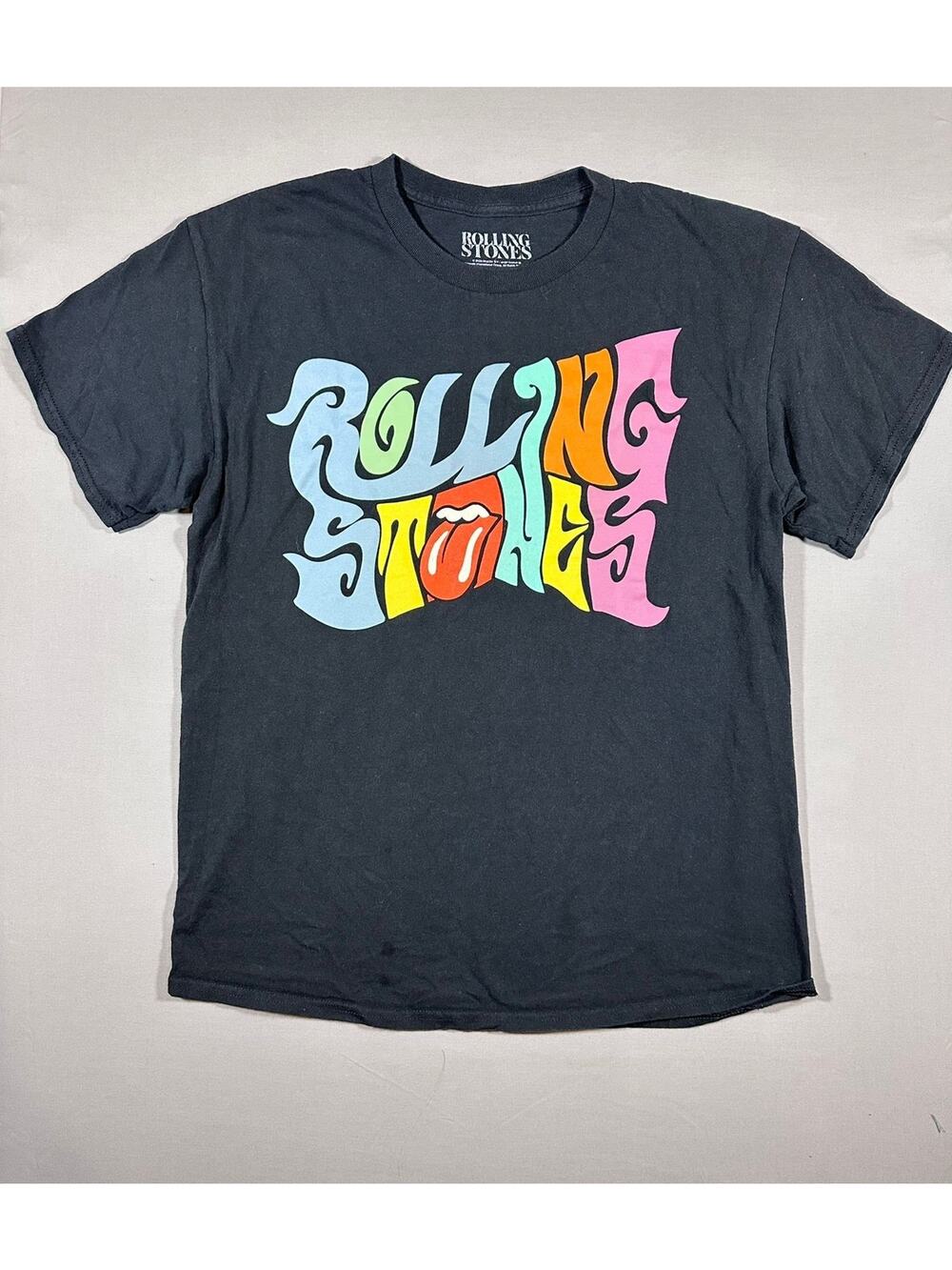 rolling stones Music Band T-shirt Mens Size L Black Color With Colorful Print